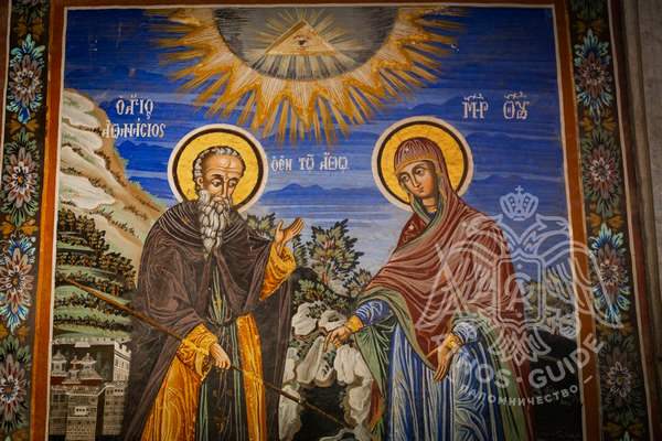 Встреча с Богородицей, фреска монастыря Великой Лавры